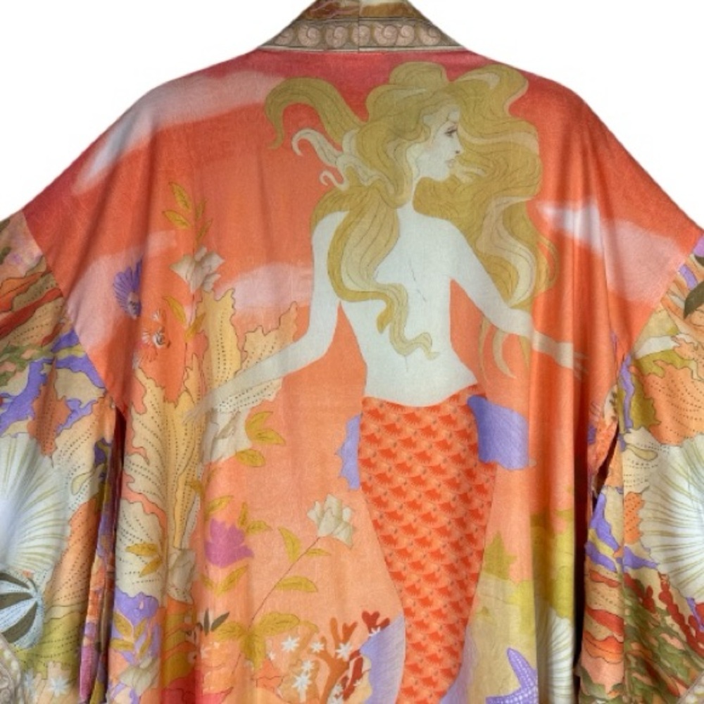 For Love Bell Mermaid Kimono Robe Small Coral Boho Maxi Cover Up - Picture 12 of 15